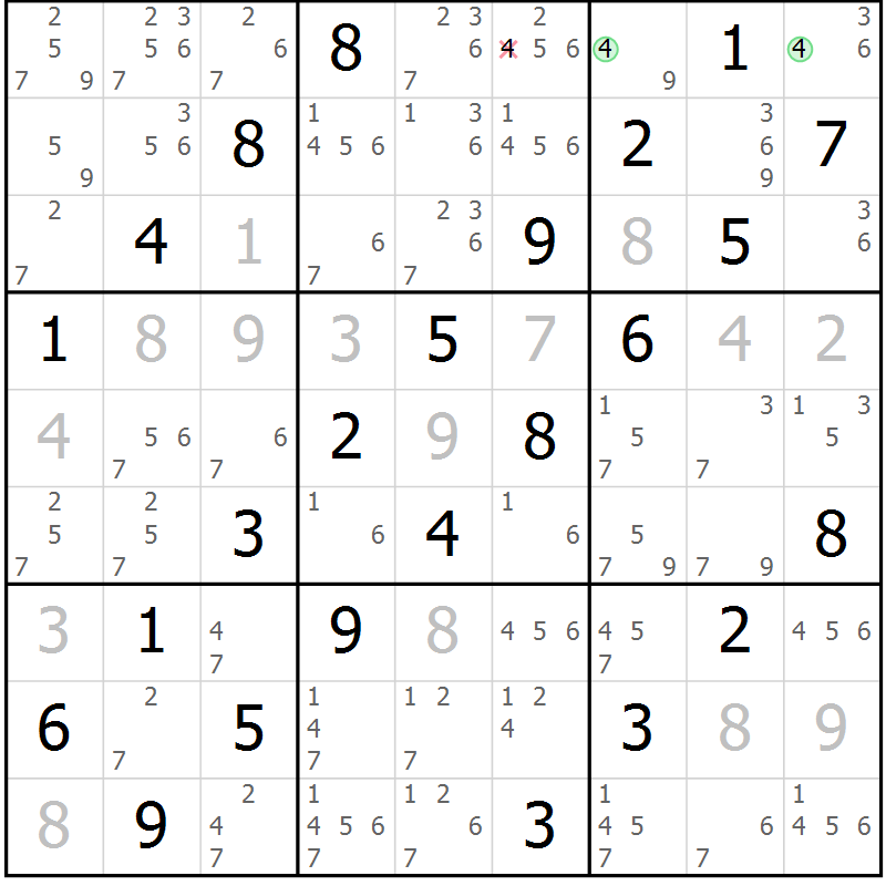 Position des candidats pour la solution de la Gr 65 page 68 du magazine de sudoku Virtuose n° 121