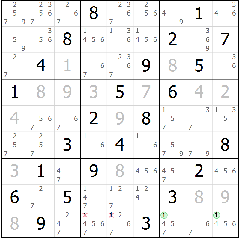 Position des candidats pour la solution de la Gr 65 page 68 du magazine de sudoku Virtuose n° 121
