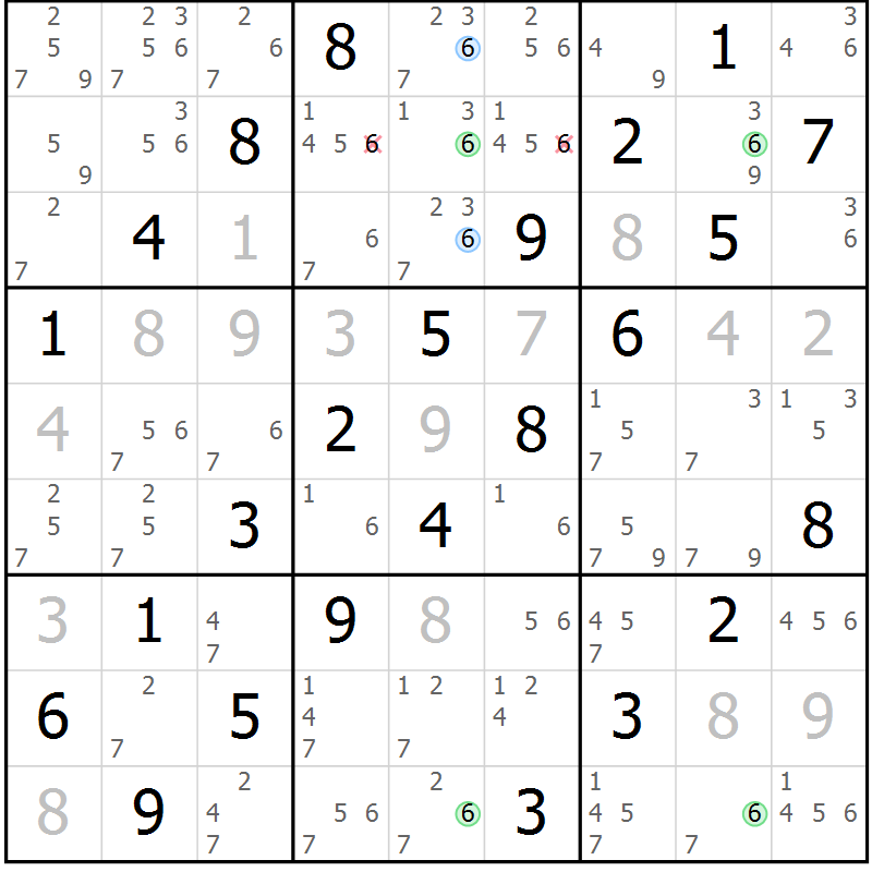 Position des candidats pour la solution de la Gr 65 page 68 du magazine de sudoku Virtuose n° 121