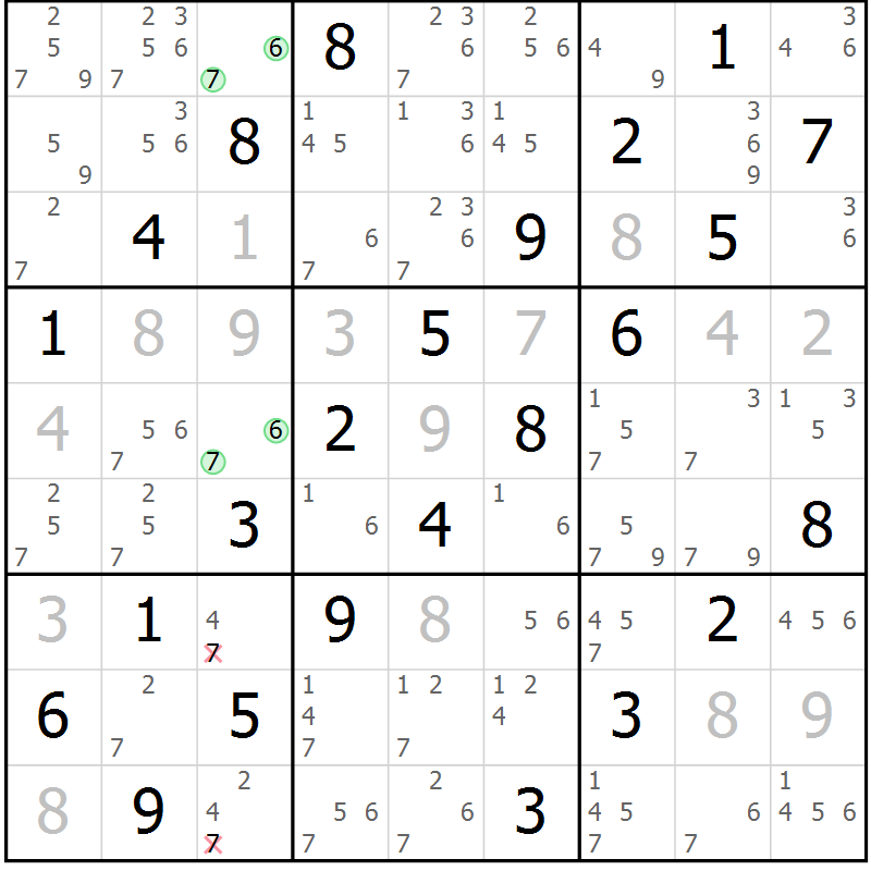 Position des candidats pour la solution de la Gr 65 page 68 du magazine de sudoku Virtuose n° 121