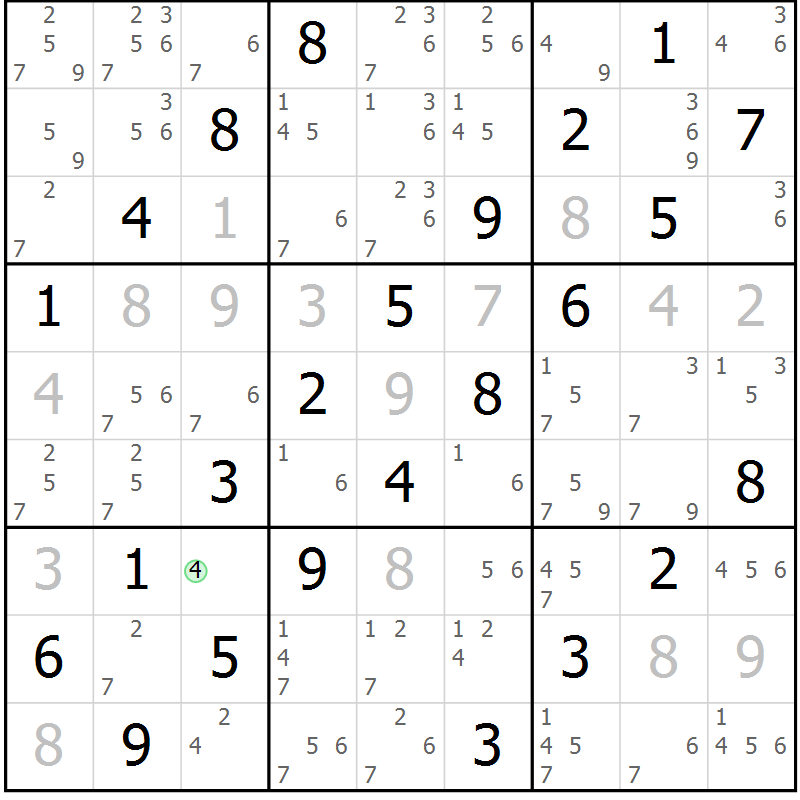 Position des candidats pour la solution de la Gr 65 page 68 du magazine de sudoku Virtuose n° 121