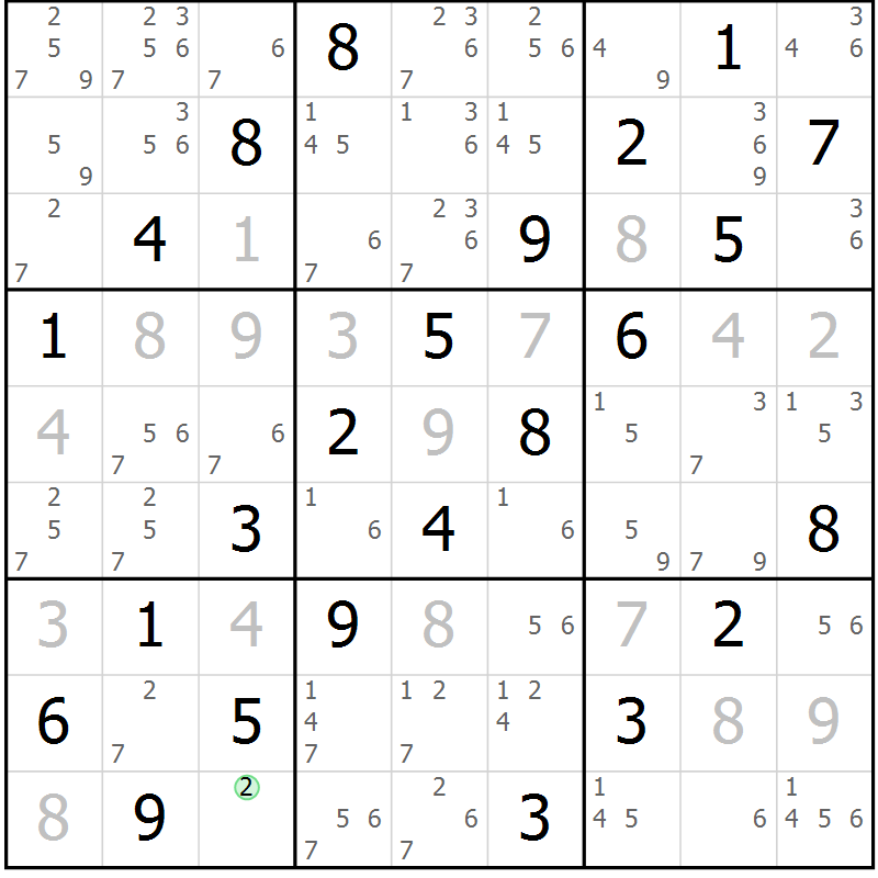 Position des candidats pour la solution de la Gr 65 page 68 du magazine de sudoku Virtuose n° 121