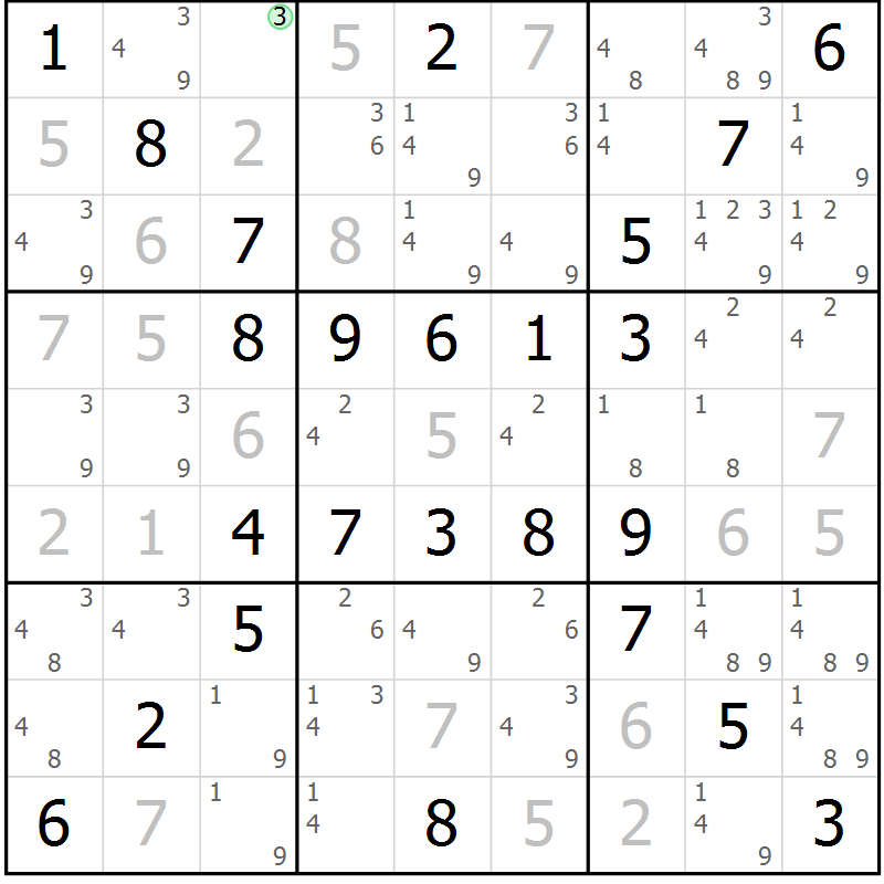 Position des candidats pour la solution de la Gr 66 page 69 du magazine de sudoku Virtuose n° 121