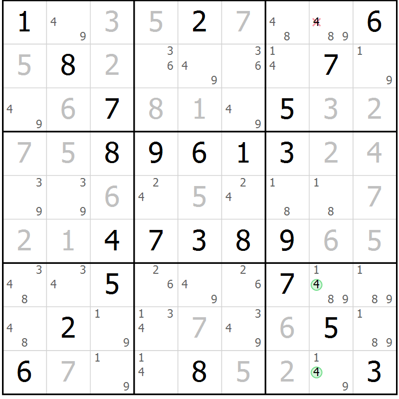 Position des candidats pour la solution de la Gr 66 page 69 du magazine de sudoku Virtuose n° 121