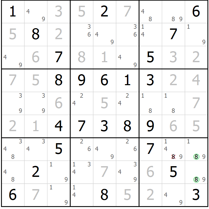 Position des candidats pour la solution de la Gr 66 page 69 du magazine de sudoku Virtuose n° 121