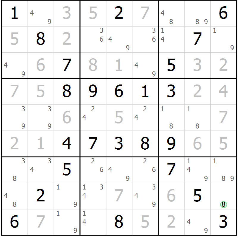 Position des candidats pour la solution de la Gr 66 page 69 du magazine de sudoku Virtuose n° 121