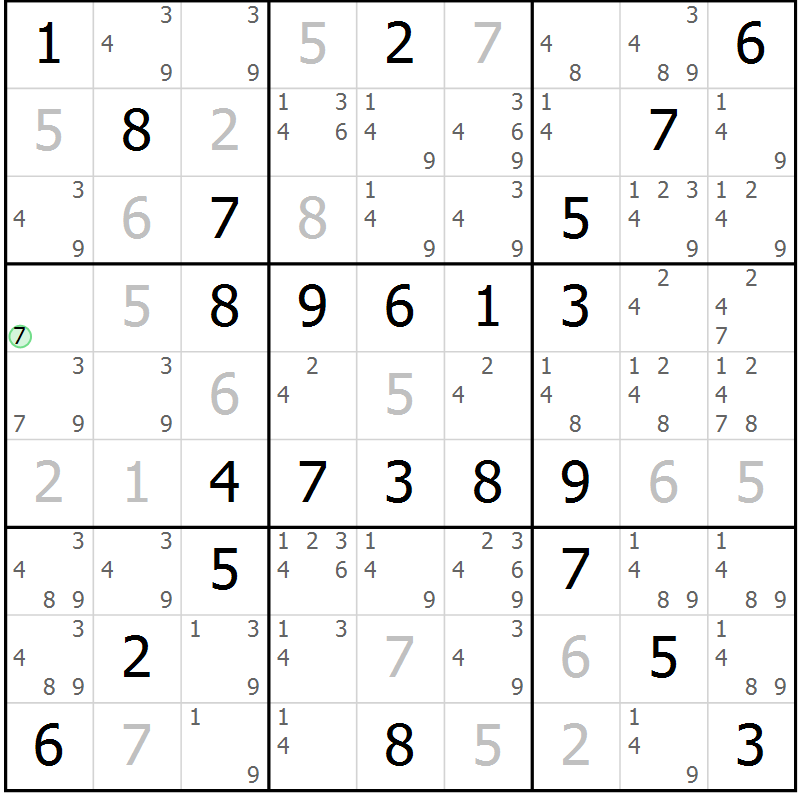 Position des candidats pour la solution de la Gr 66 page 69 du magazine de sudoku Virtuose n° 121