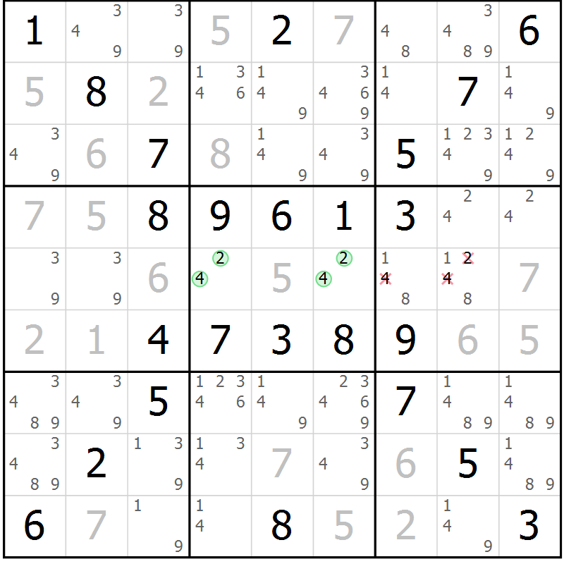 Position des candidats pour la solution de la Gr 66 page 69 du magazine de sudoku Virtuose n° 121