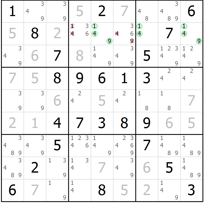 Position des candidats pour la solution de la Gr 66 page 69 du magazine de sudoku Virtuose n° 121