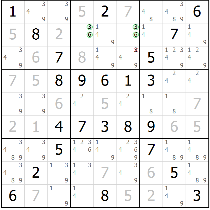 Position des candidats pour la solution de la Gr 66 page 69 du magazine de sudoku Virtuose n° 121