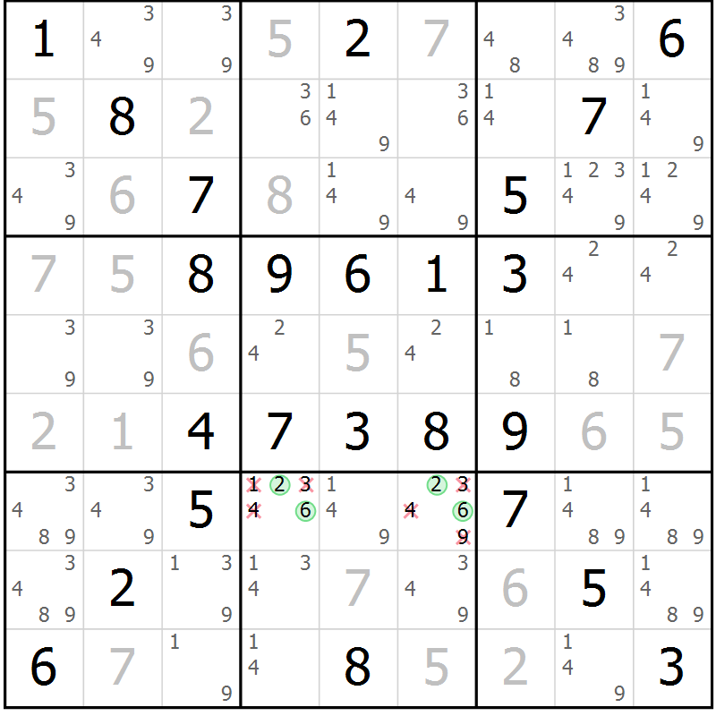 Position des candidats pour la solution de la Gr 66 page 69 du magazine de sudoku Virtuose n° 121