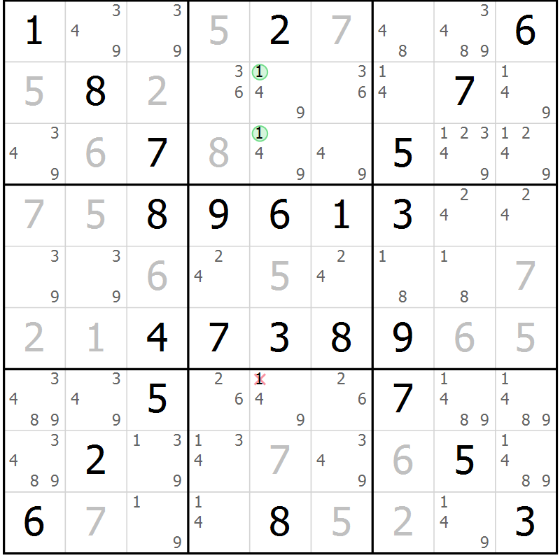 Position des candidats pour la solution de la Gr 66 page 69 du magazine de sudoku Virtuose n° 121