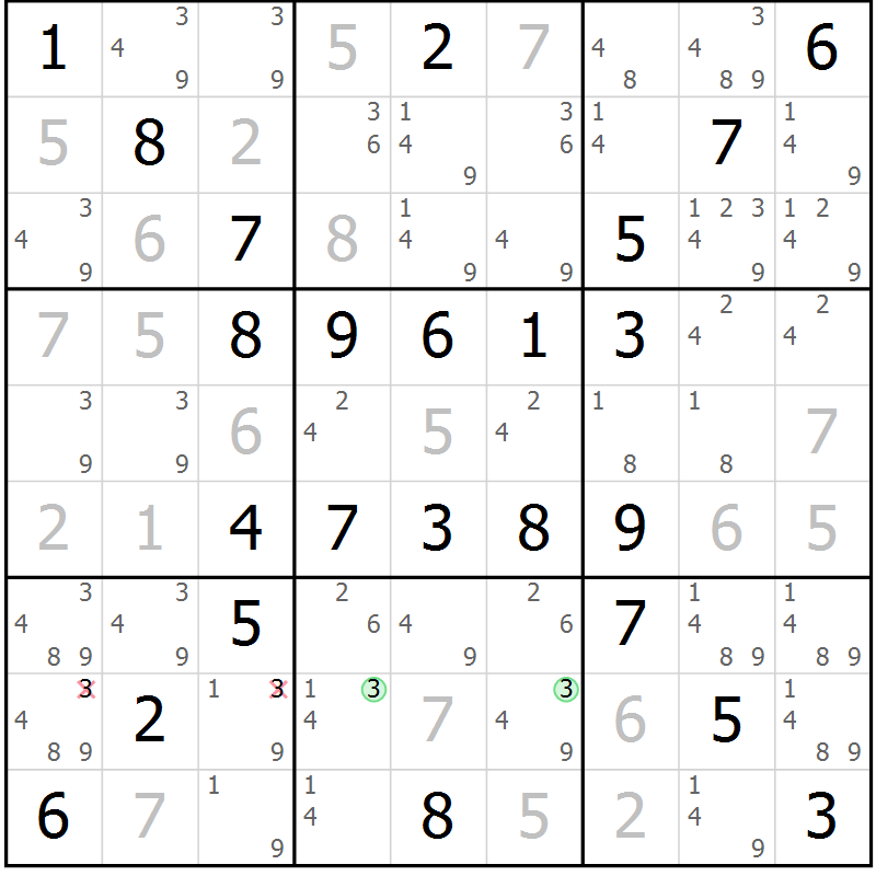 Position des candidats pour la solution de la Gr 66 page 69 du magazine de sudoku Virtuose n° 121