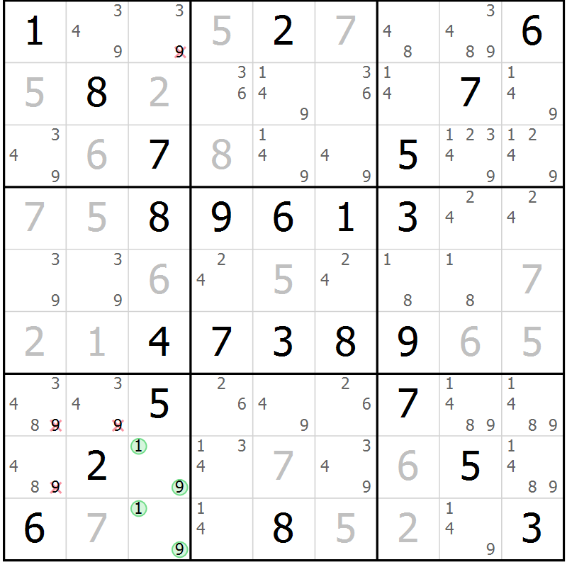 Position des candidats pour la solution de la Gr 66 page 69 du magazine de sudoku Virtuose n° 121