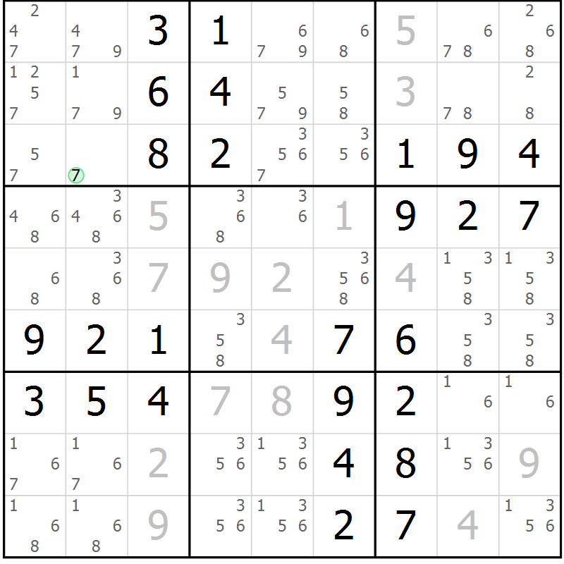 Position des candidats pour la solution de la Gr 67 page 70 du magazine de sudoku Virtuose n° 121