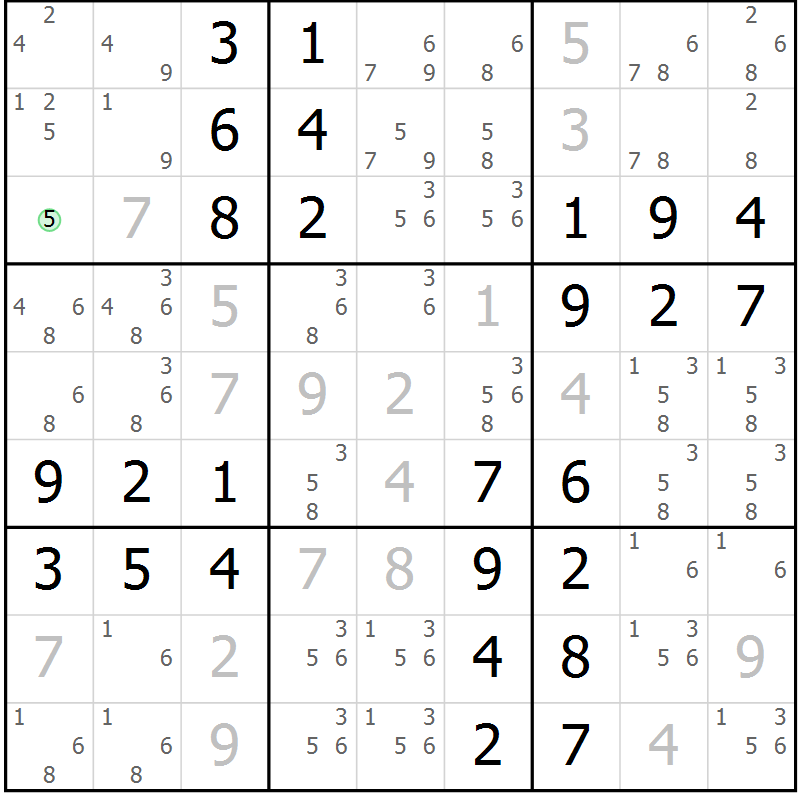 Position des candidats pour la solution de la Gr 67 page 70 du magazine de sudoku Virtuose n° 121