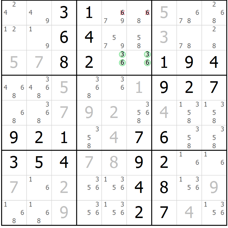 Position des candidats pour la solution de la Gr 67 page 70 du magazine de sudoku Virtuose n° 121