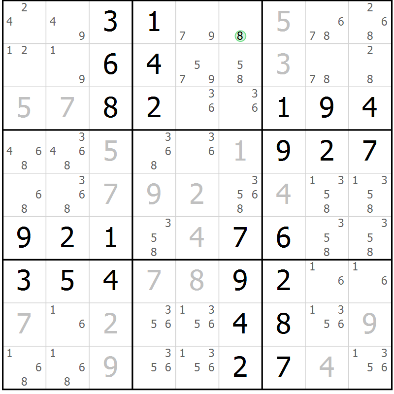 Position des candidats pour la solution de la Gr 67 page 70 du magazine de sudoku Virtuose n° 121