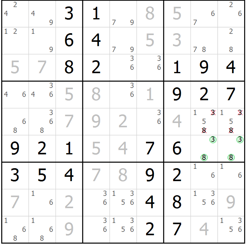 Position des candidats pour la solution de la Gr 67 page 70 du magazine de sudoku Virtuose n° 121