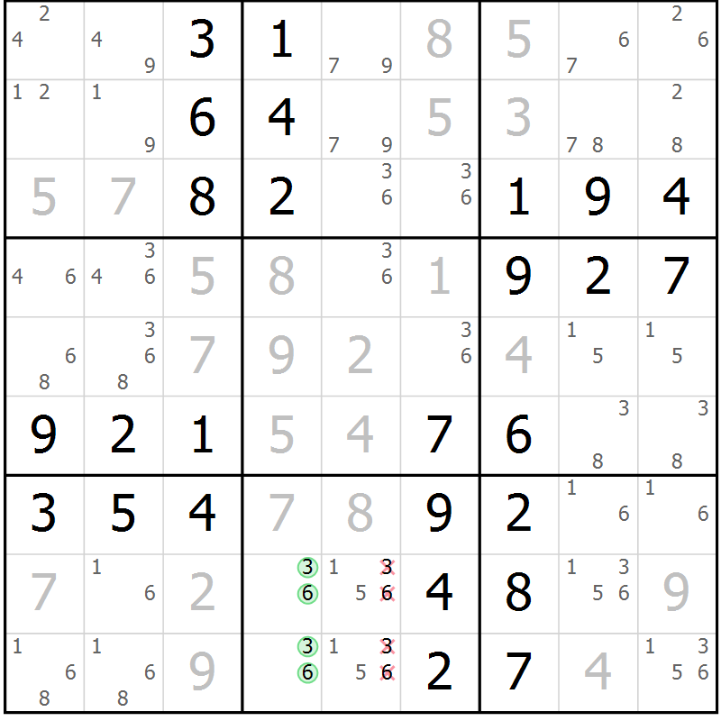 Position des candidats pour la solution de la Gr 67 page 70 du magazine de sudoku Virtuose n° 121