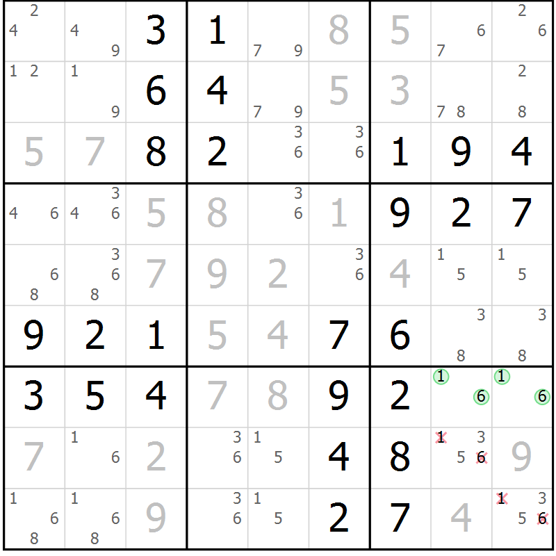 Position des candidats pour la solution de la Gr 67 page 70 du magazine de sudoku Virtuose n° 121