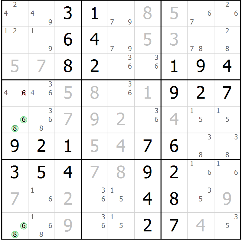Position des candidats pour la solution de la Gr 67 page 70 du magazine de sudoku Virtuose n° 121