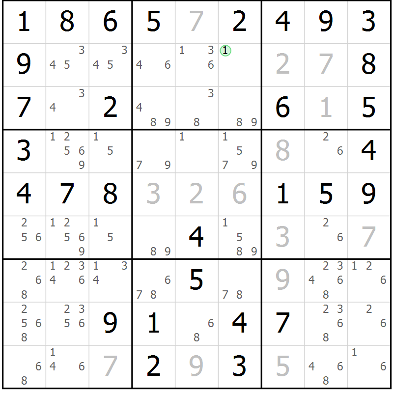 Position des candidats pour la solution de la Gr 68 page 71 du magazine de sudoku Virtuose n° 121