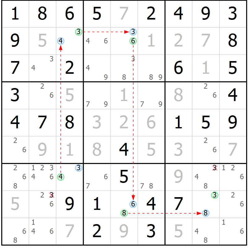 Position des candidats pour la solution de la Gr 68 page 71 du magazine de sudoku Virtuose n° 121