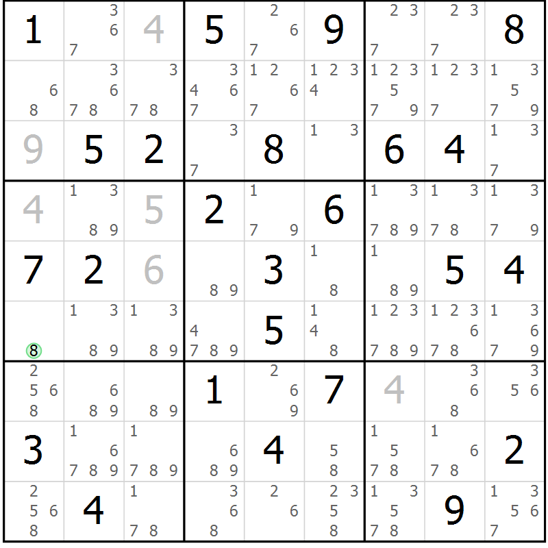 Position des candidats pour la solution de la Gr 69 page 72 du magazine de sudoku Virtuose n° 121