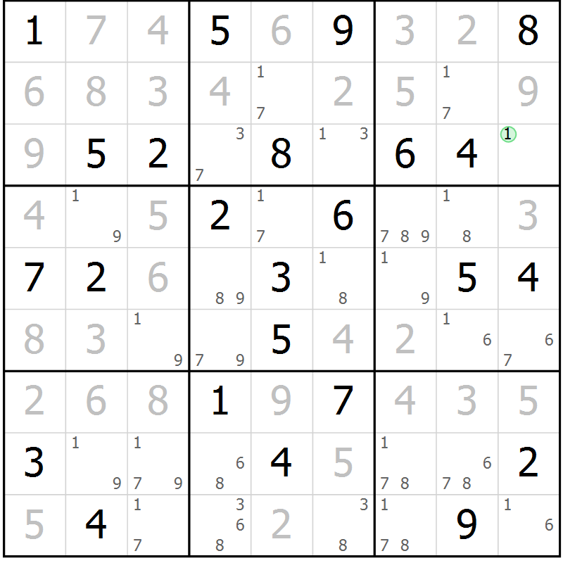Position des candidats pour la solution de la Gr 69 page 72 du magazine de sudoku Virtuose n° 121