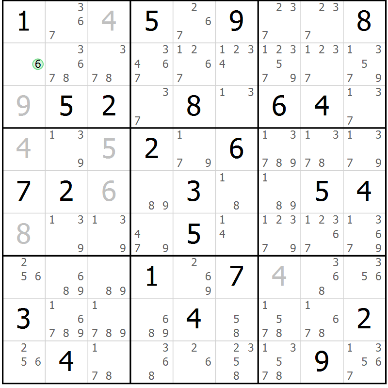 Position des candidats pour la solution de la Gr 69 page 72 du magazine de sudoku Virtuose n° 121