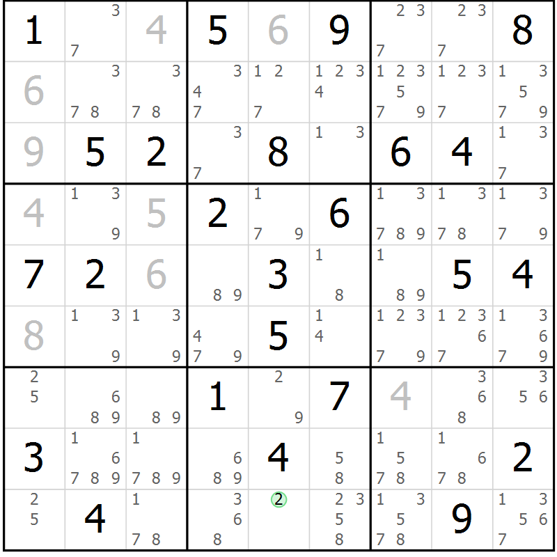 Position des candidats pour la solution de la Gr 69 page 72 du magazine de sudoku Virtuose n° 121