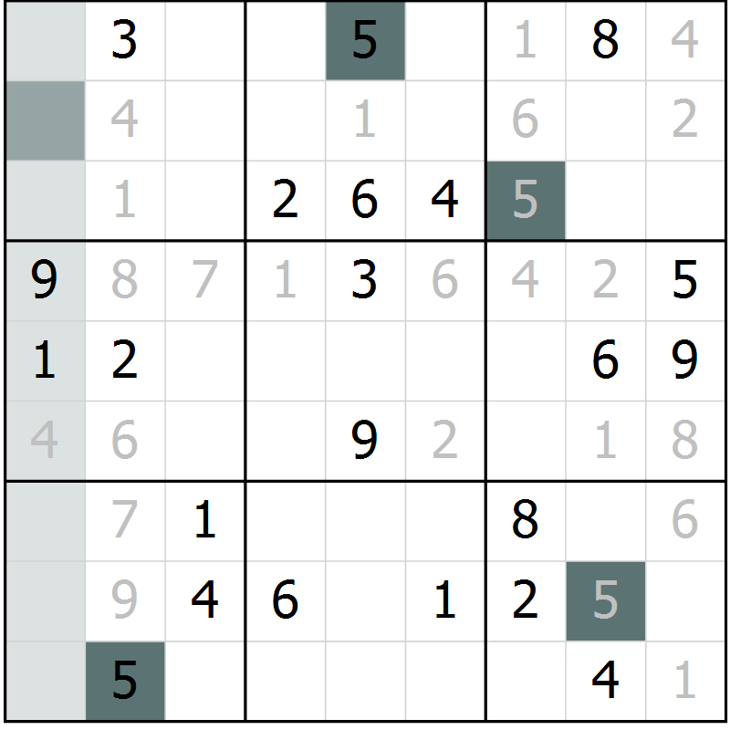 Position des candidats pour la solution de la Gr 7 page 10 du magazine de sudoku Virtuose n° 121