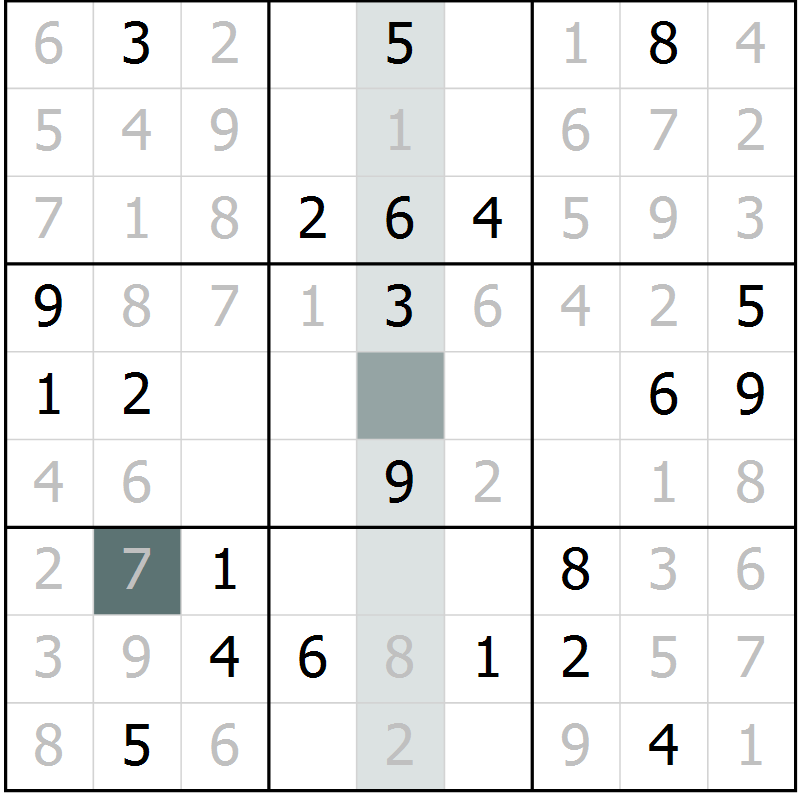 Position des candidats pour la solution de la Gr 7 page 10 du magazine de sudoku Virtuose n° 121