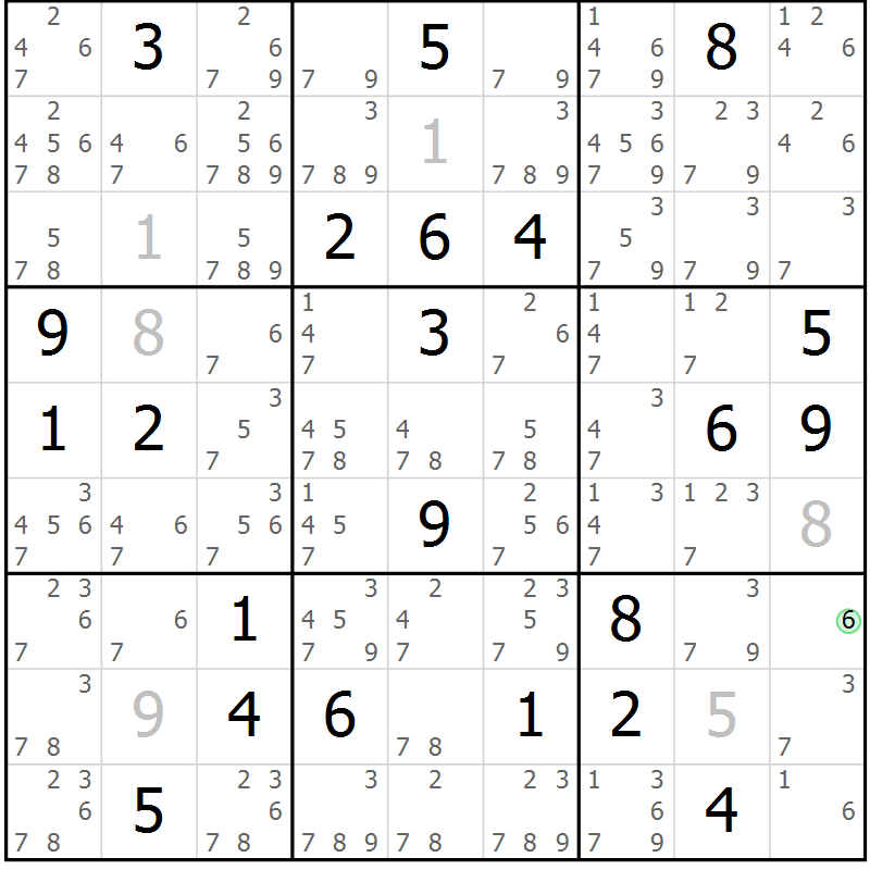 Position des candidats pour la solution de la Gr 7 page 10 du magazine de sudoku Virtuose n° 121