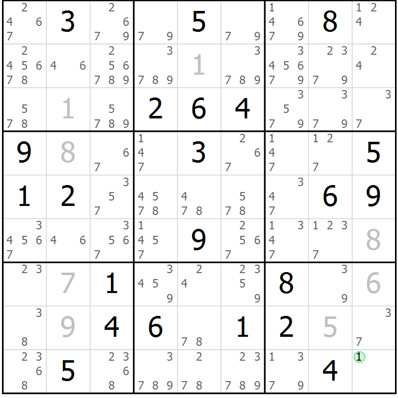 Position des candidats pour la solution de la Gr 7 page 10 du magazine de sudoku Virtuose n° 121