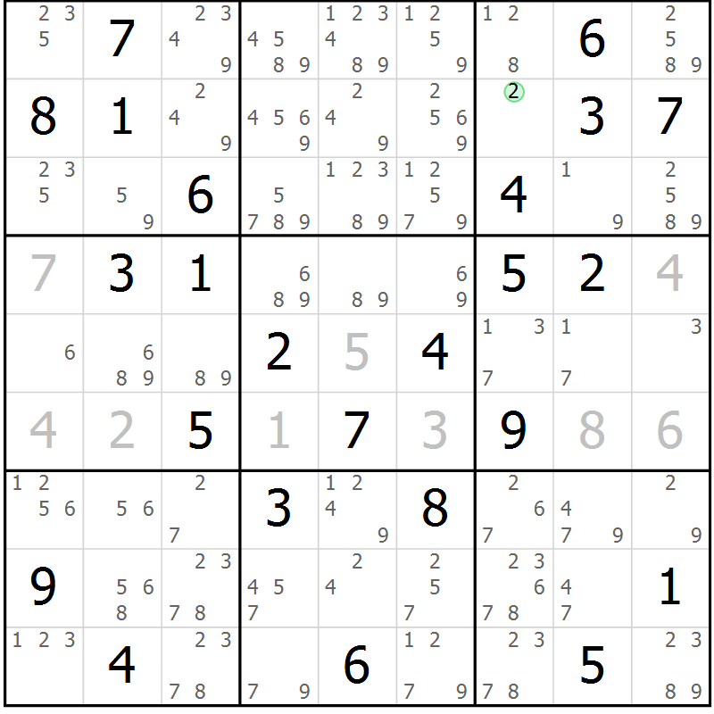 Position des candidats pour la solution de la Gr 70 page 73 du magazine de sudoku Virtuose n° 121