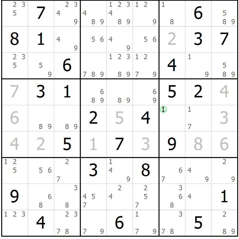 Position des candidats pour la solution de la Gr 70 page 73 du magazine de sudoku Virtuose n° 121