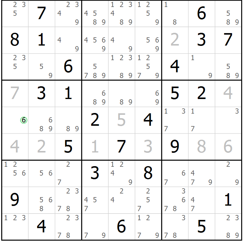 Position des candidats pour la solution de la Gr 70 page 73 du magazine de sudoku Virtuose n° 121