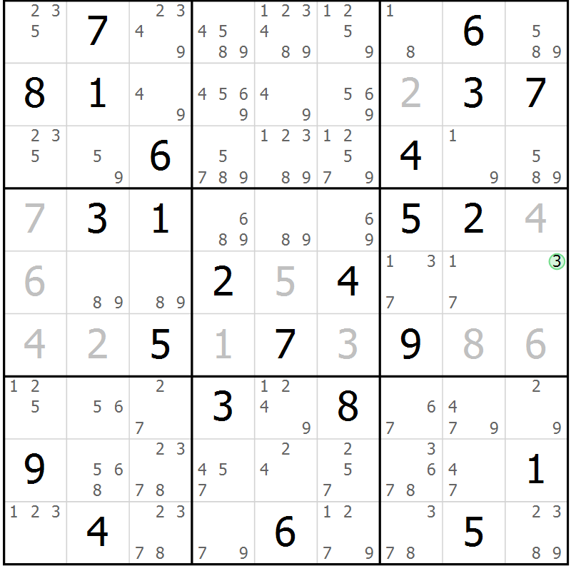 Position des candidats pour la solution de la Gr 70 page 73 du magazine de sudoku Virtuose n° 121