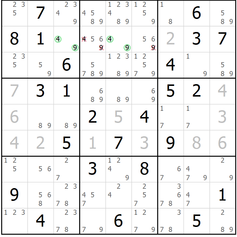 Position des candidats pour la solution de la Gr 70 page 73 du magazine de sudoku Virtuose n° 121