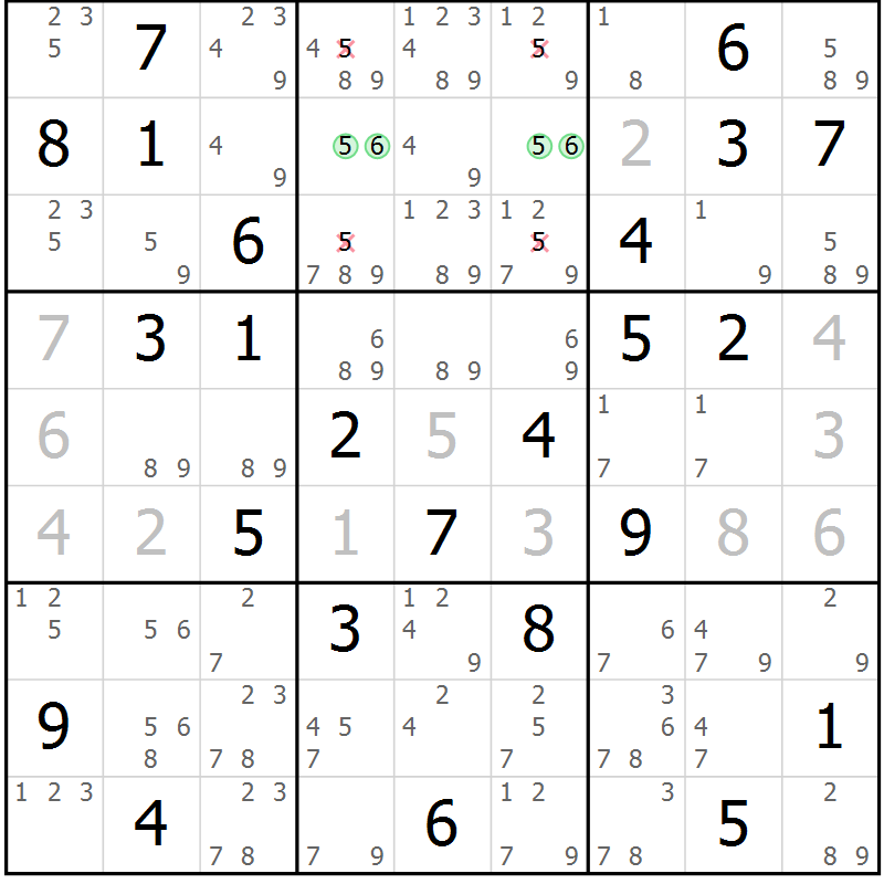Position des candidats pour la solution de la Gr 70 page 73 du magazine de sudoku Virtuose n° 121