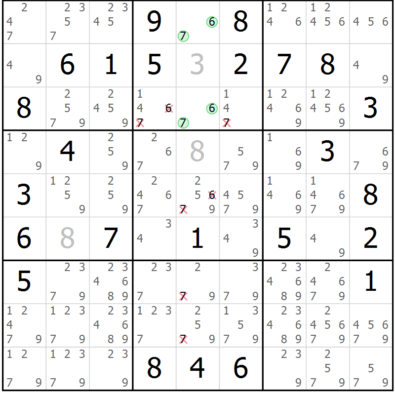 Position des candidats pour la solution de la Gr 71 page 74 du magazine de sudoku Virtuose n° 121
