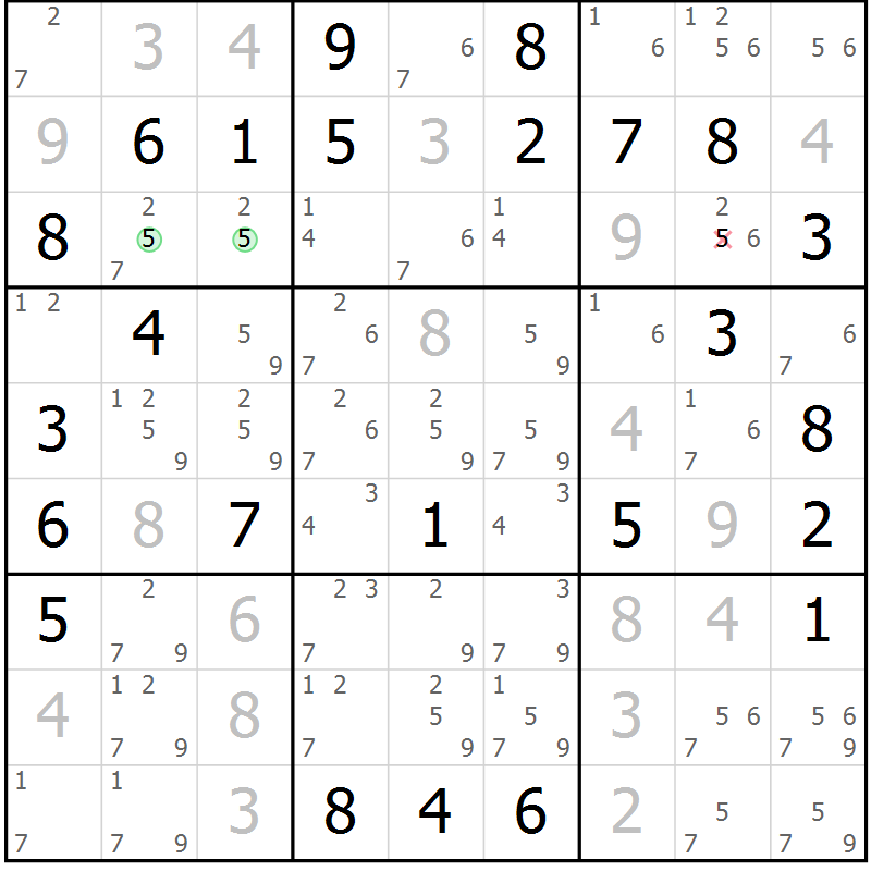 Position des candidats pour la solution de la Gr 71 page 74 du magazine de sudoku Virtuose n° 121