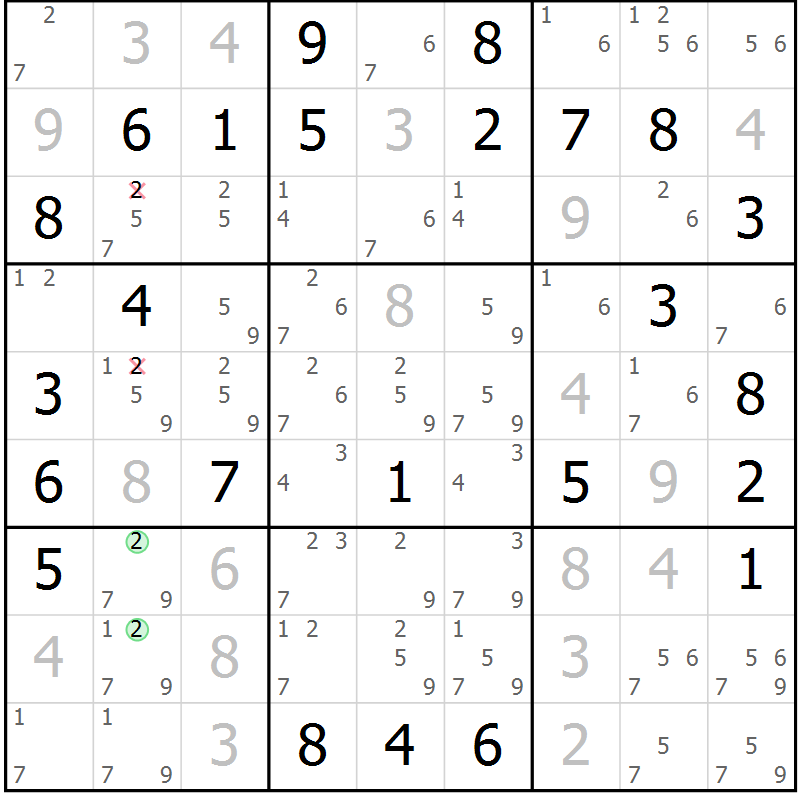 Position des candidats pour la solution de la Gr 71 page 74 du magazine de sudoku Virtuose n° 121