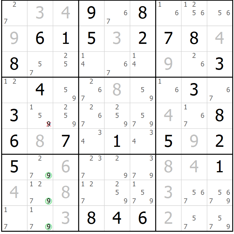 Position des candidats pour la solution de la Gr 71 page 74 du magazine de sudoku Virtuose n° 121