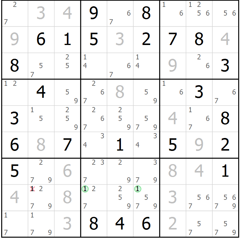 Position des candidats pour la solution de la Gr 71 page 74 du magazine de sudoku Virtuose n° 121