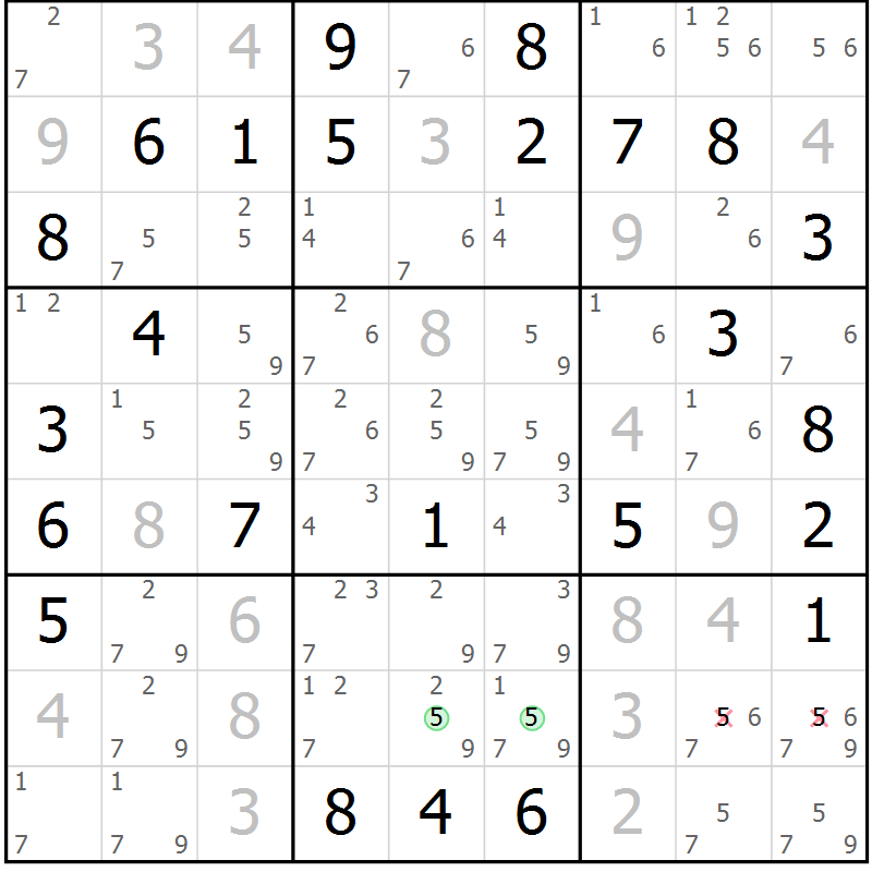 Position des candidats pour la solution de la Gr 71 page 74 du magazine de sudoku Virtuose n° 121