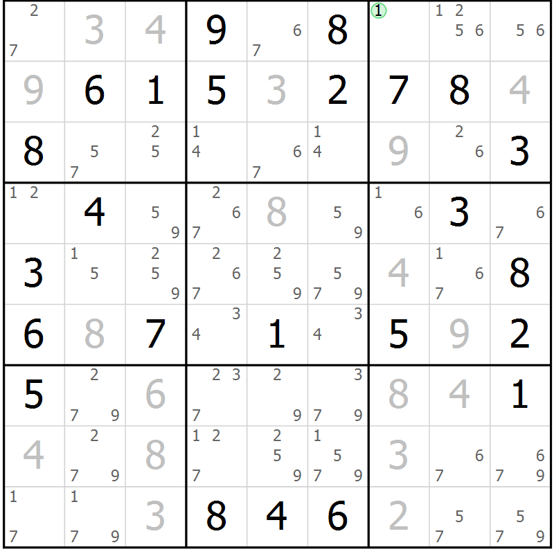 Position des candidats pour la solution de la Gr 71 page 74 du magazine de sudoku Virtuose n° 121