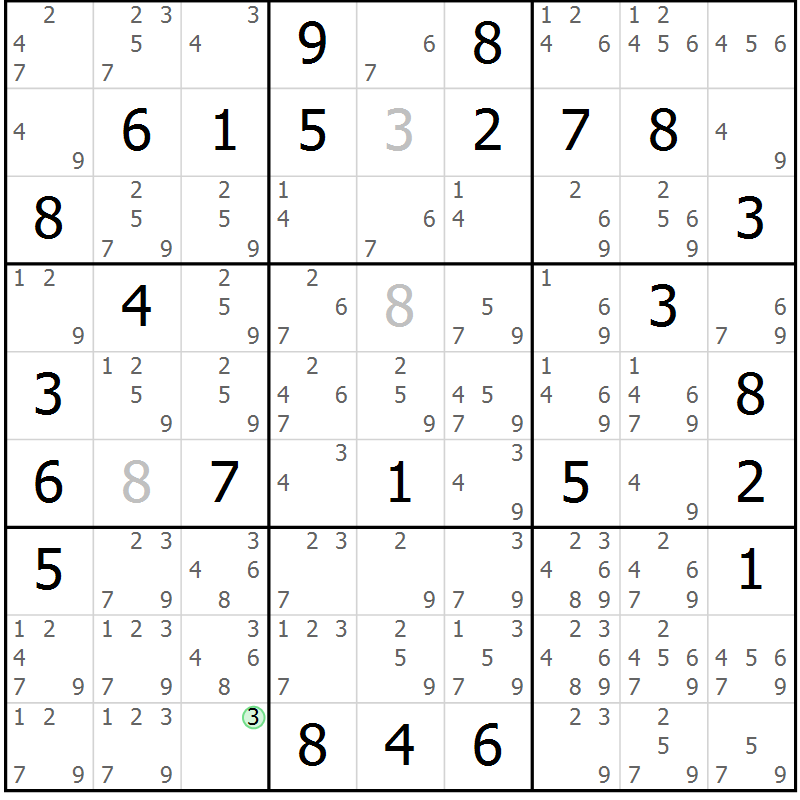 Position des candidats pour la solution de la Gr 71 page 74 du magazine de sudoku Virtuose n° 121